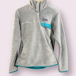 Women's Patagonia Gray/Teal Quarter Zip Pullover Fleece Polartec Size M